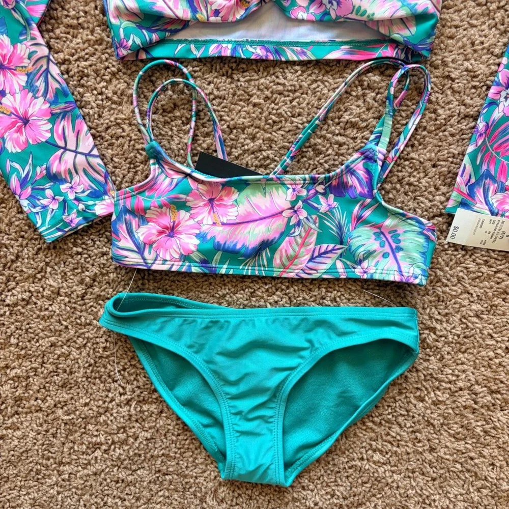 Art Class Tropical Hawaiian Palm Floral Rash Guard Bikini Bathing Suit 4/5 NWT